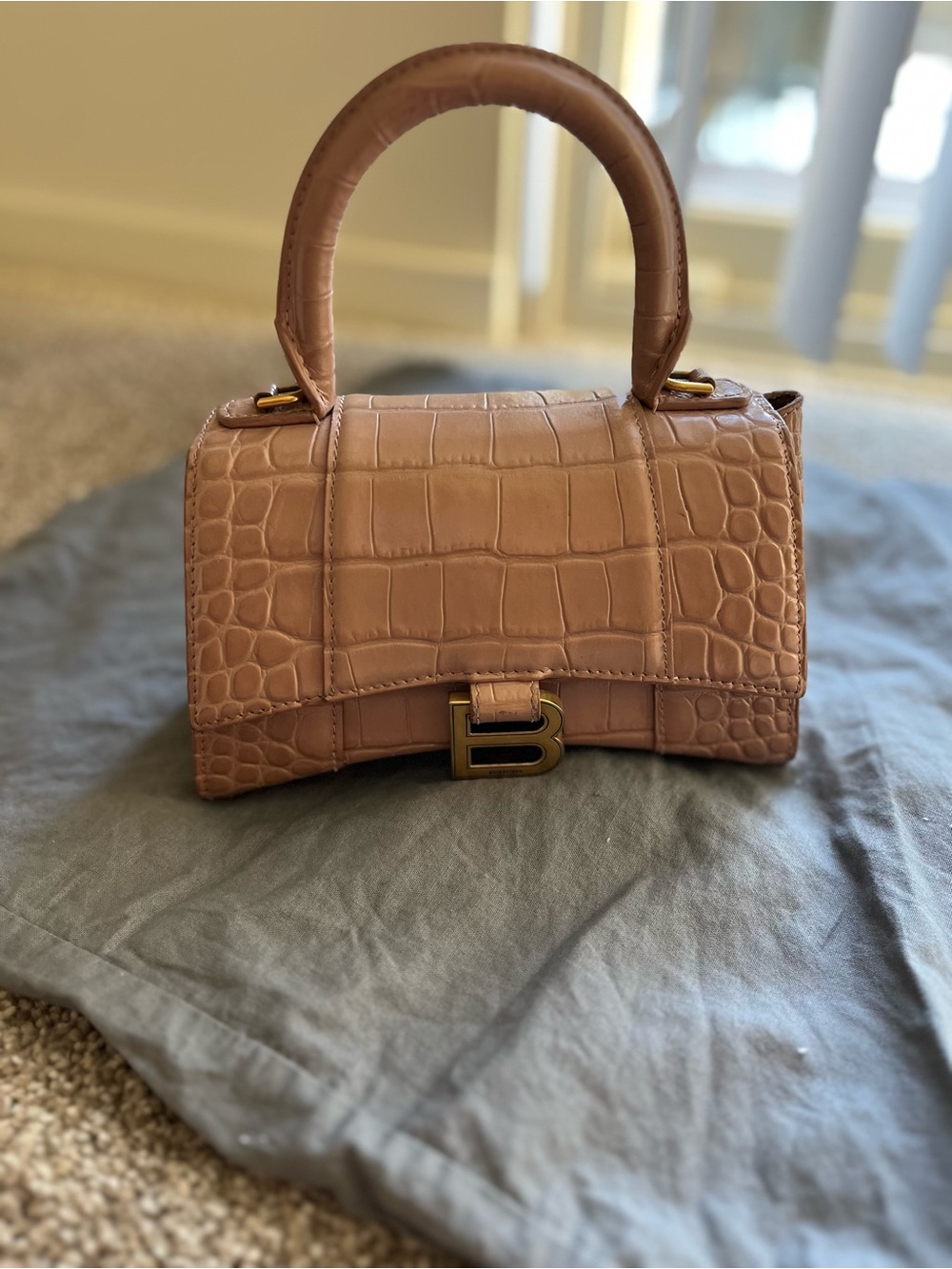 Authentic Balenciaga Croc-Embossed Brown Shoulder Bag